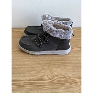 HEY DUDE Eloise Bruno Boots Women's 8 Gray Pull On Faux Fur Trim Booties